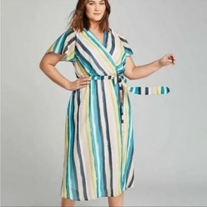 LANE Bryant Watercolor Stripe Tie‎ Waist Midi Dress plus size 22
